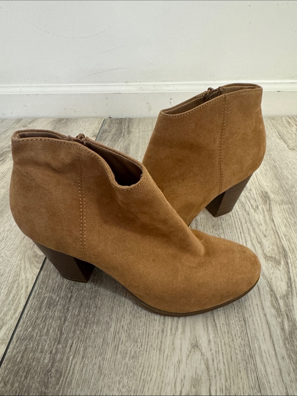 Old Navy Chestnut Suede Ankle Booties with Block Heel